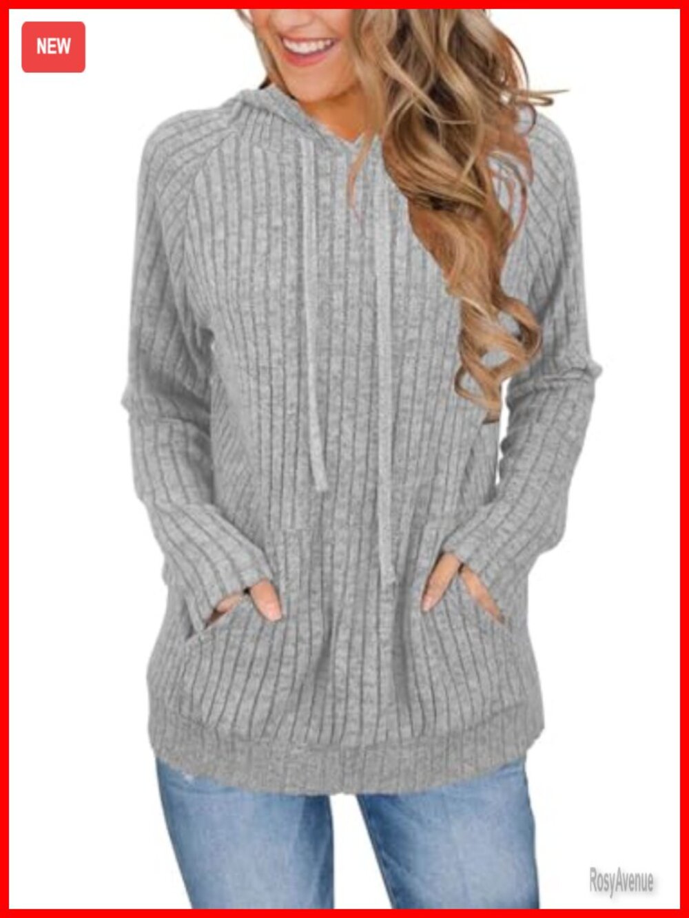Rayon Blend Hoodie Pullover Sweater Long Sleeve Front Pockets